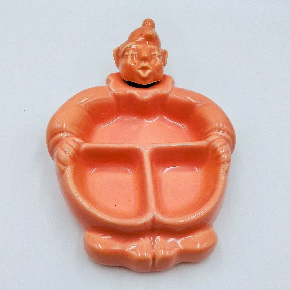 Red Wing Pottery Hankscraft Baby Feeding Dish Warm Divided Plate Clown Vintage